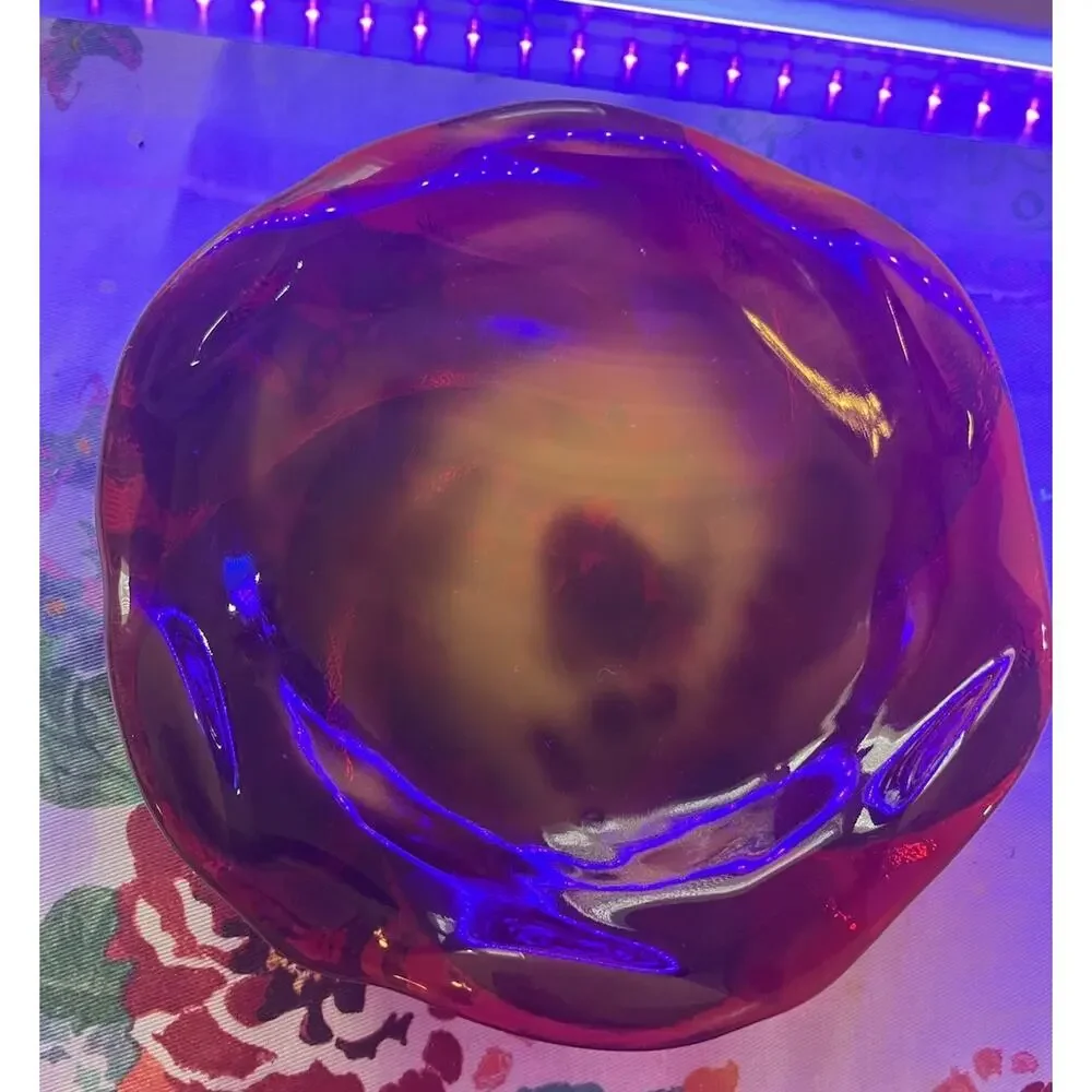 VTG Fenton Amberina Swirl Art Glass Dish Ruby Red Vanity Trinket Candy Ash Glows